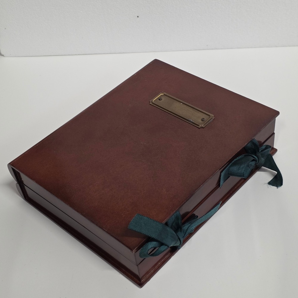Vintage 1994 Bombay Company Wood Stationery Box Ribbon Tie Mahogany Finish